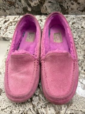 UGG Pink Suede Shearling Lined Loafers